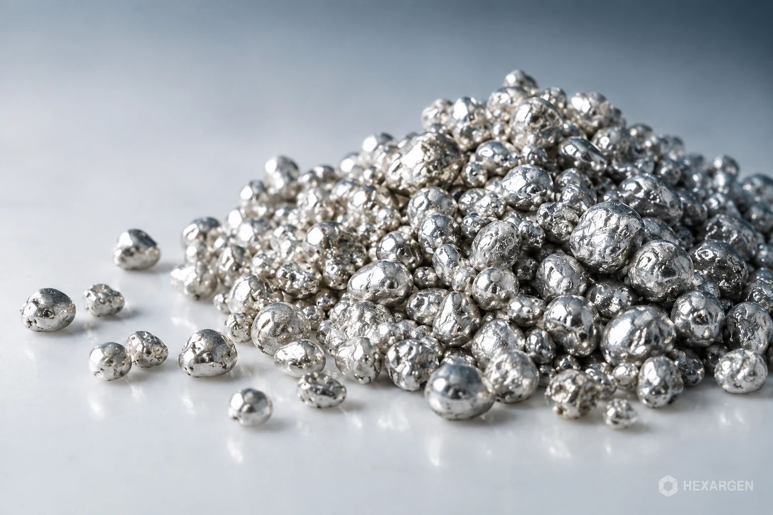 Illustrative silver-coloured granules