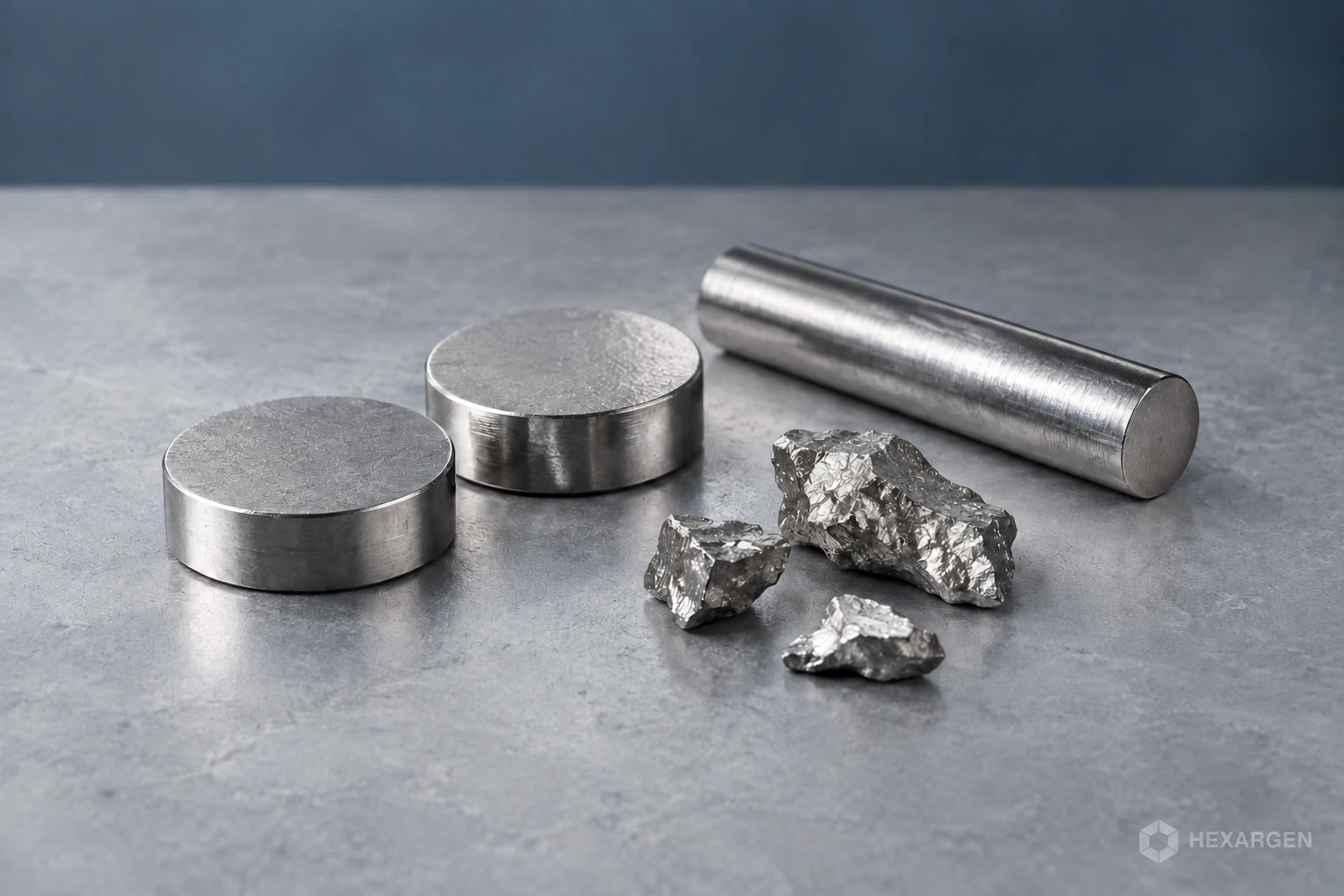 Illustrative metallic discs, rod and fragments